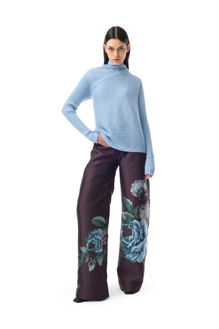 FLOWER MIKADO BOYFRIEND TROUSERS - Burgundy