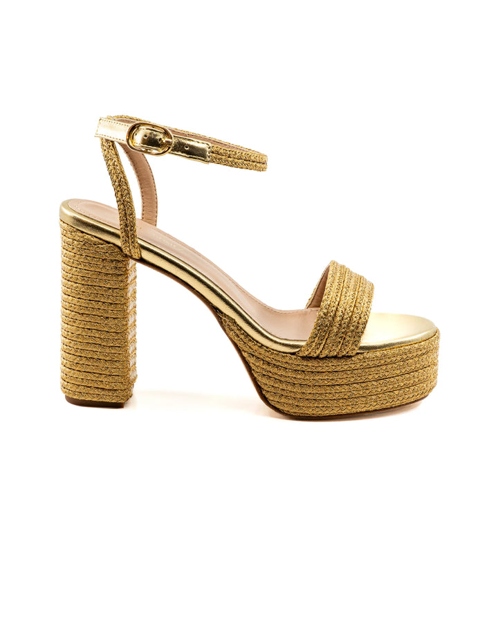 Becka Gold Raffia Platform - Gold