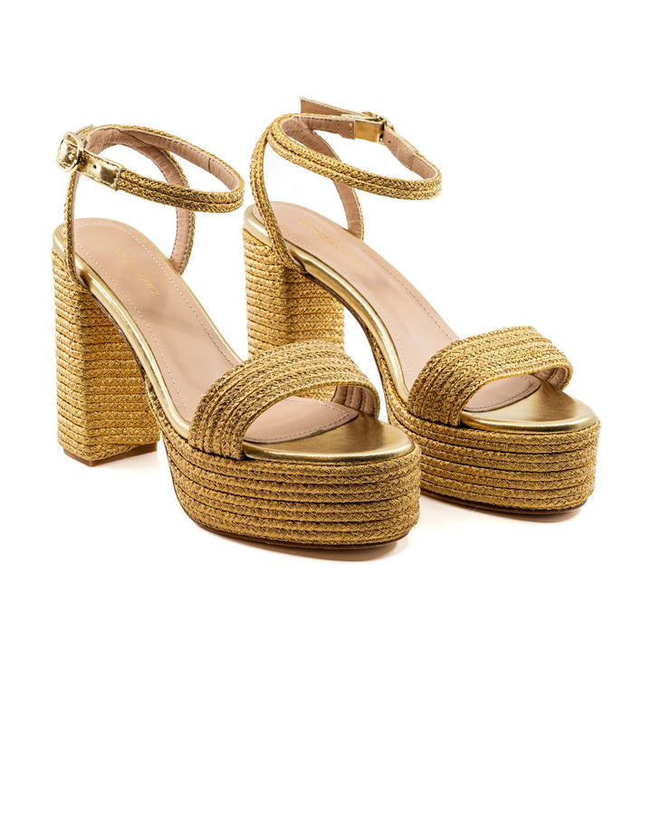 Becka Gold Raffia Platform - Gold
