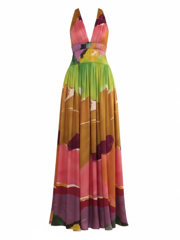 Boheme Silk Gown - Pink Multi