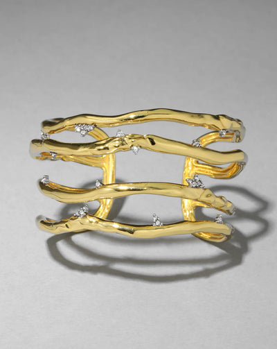 Brut Gold Crystal Thorn Orbit Cuff Bracelet