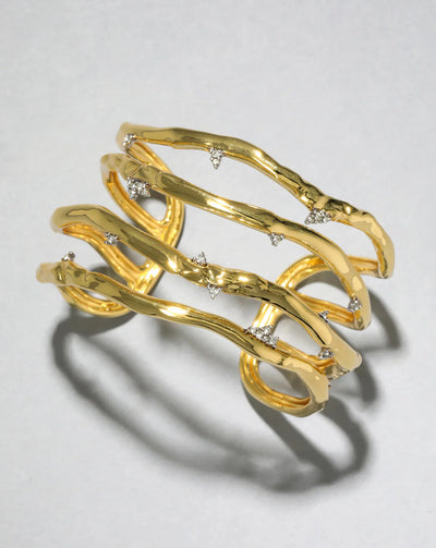 Brut Gold Crystal Thorn Orbit Cuff Bracelet
