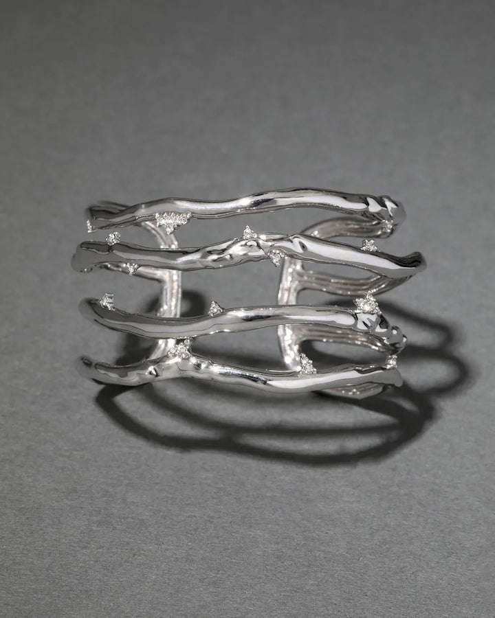 Brut Silver Crystal Thorn Orbit Cuff Bracelet