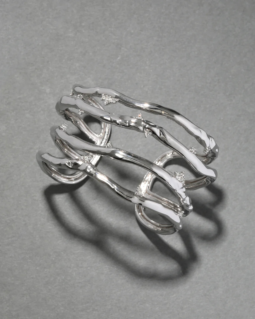 Brut Silver Crystal Thorn Orbit Cuff Bracelet