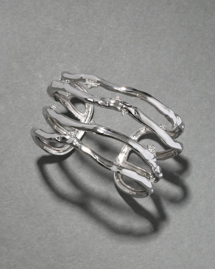Brut Silver Crystal Thorn Orbit Cuff Bracelet