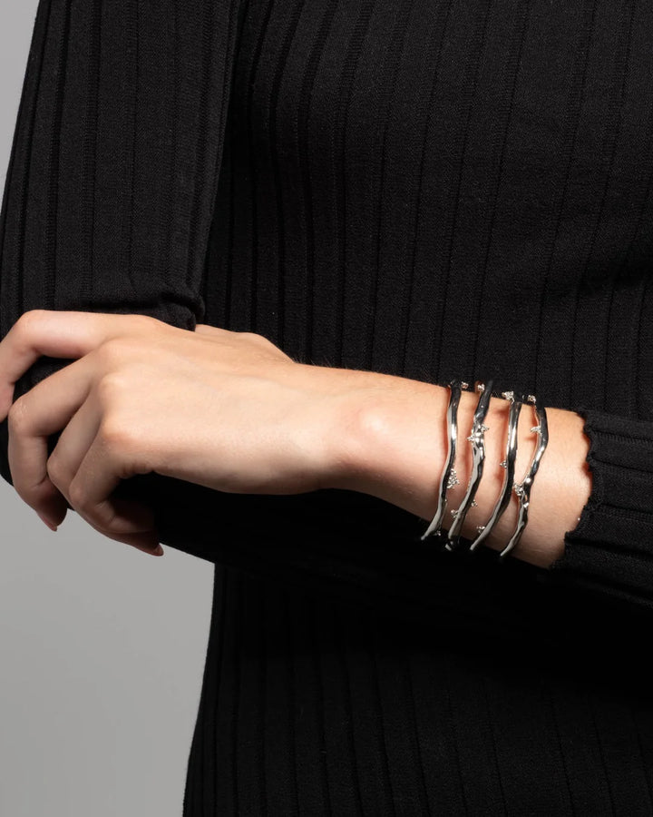 Brut Silver Crystal Thorn Orbit Cuff Bracelet