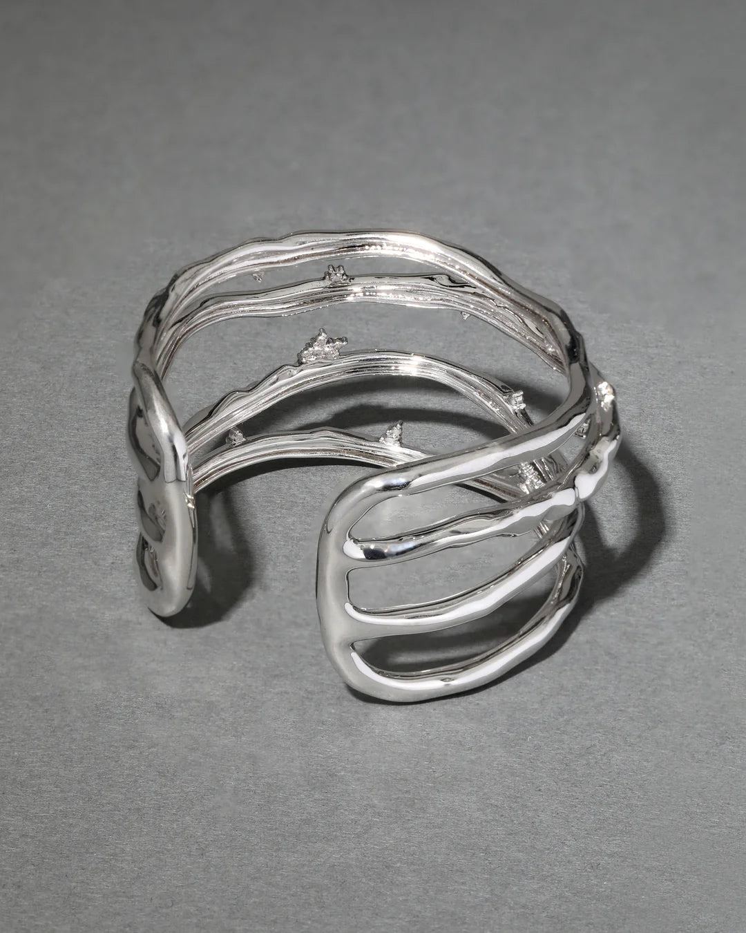 Brut Silver Crystal Thorn Orbit Cuff Bracelet