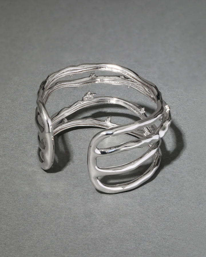 Brut Silver Crystal Thorn Orbit Cuff Bracelet