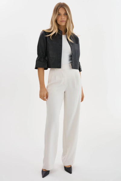 CAROLINA Leather Ruffle Sleeve Jacket - Black