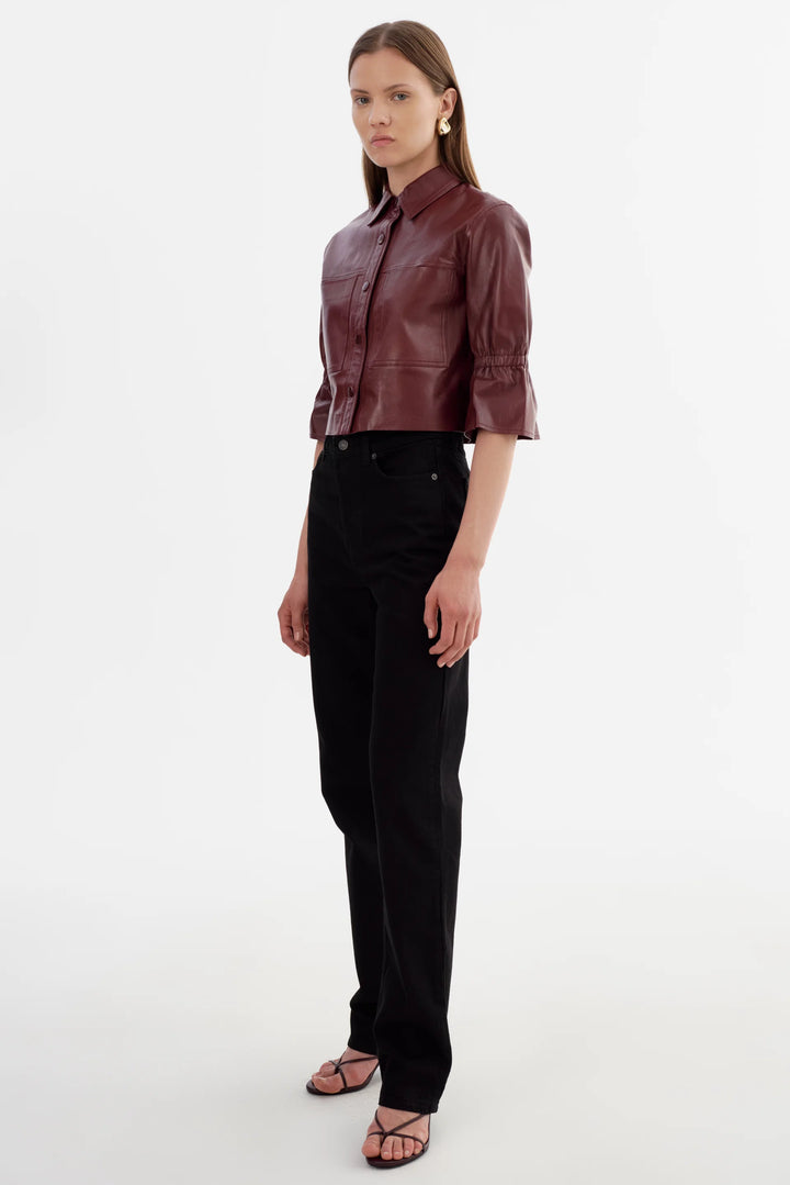 Carolina Leather Ruffle Sleeve Jacket – Garnet