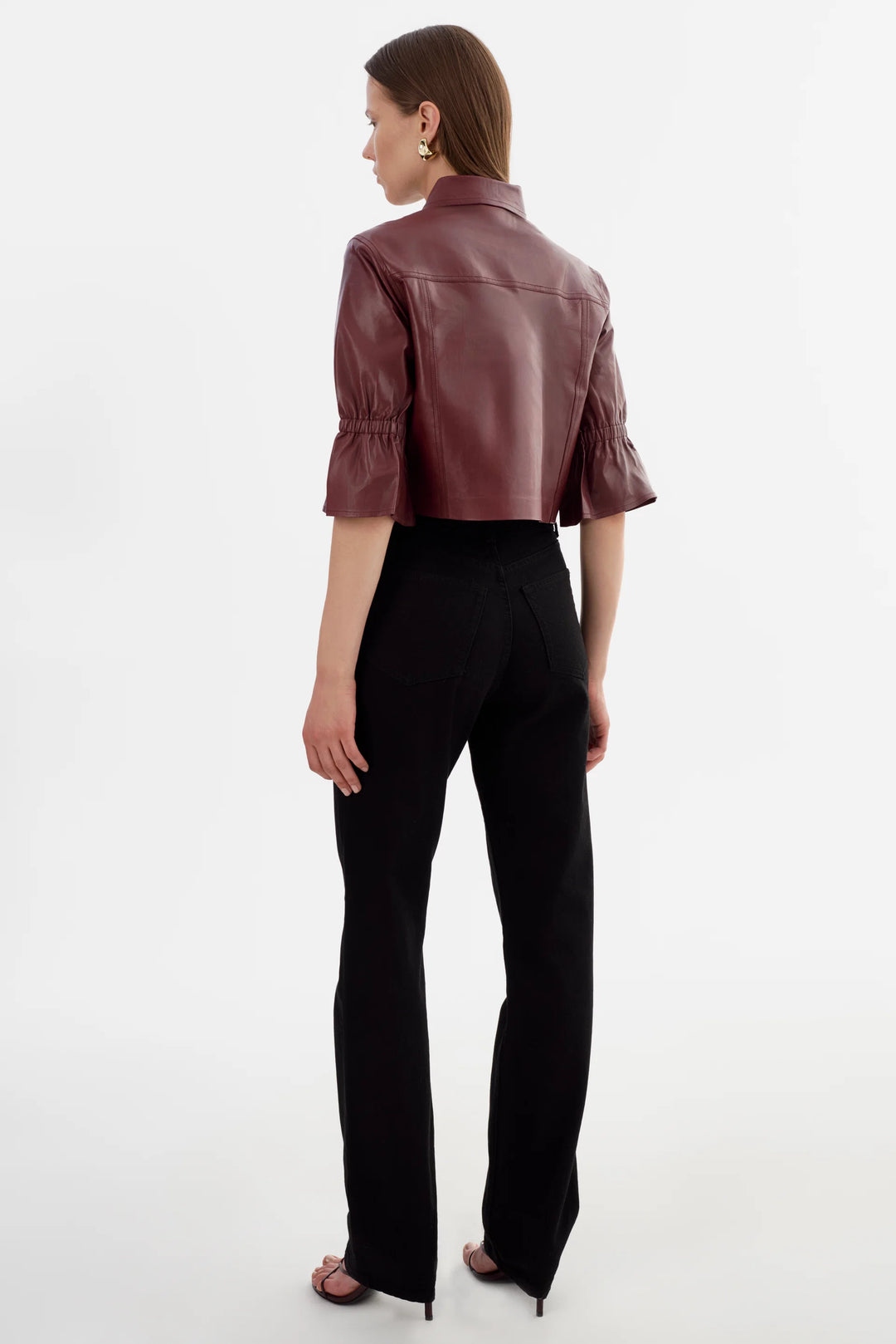 Carolina Leather Ruffle Sleeve Jacket – Garnet