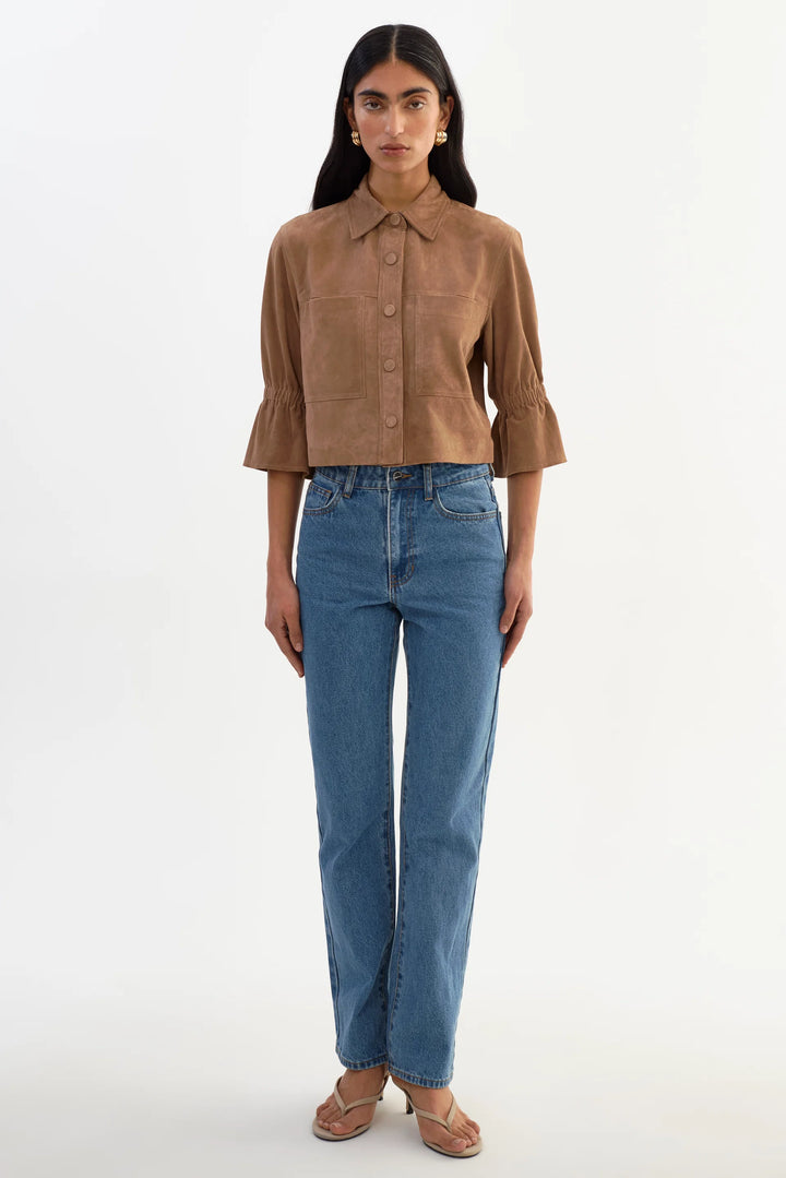 Carolina Suede Ruffle Sleeve Jacket