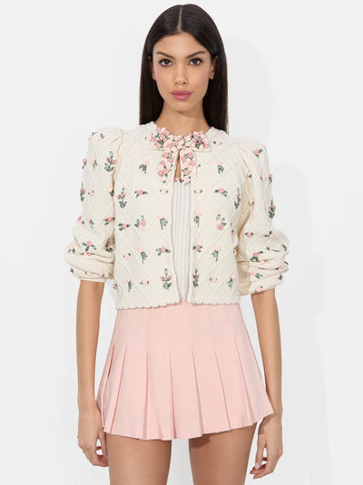 KITTY BOW CARDIGAN - Soft White Multi
