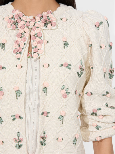 KITTY BOW CARDIGAN - Soft White Multi