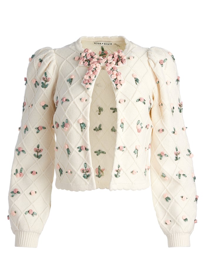 KITTY BOW CARDIGAN - Soft White Multi