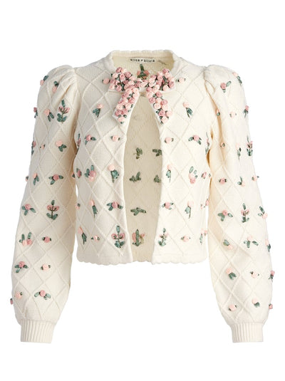 KITTY BOW CARDIGAN - Soft White Multi