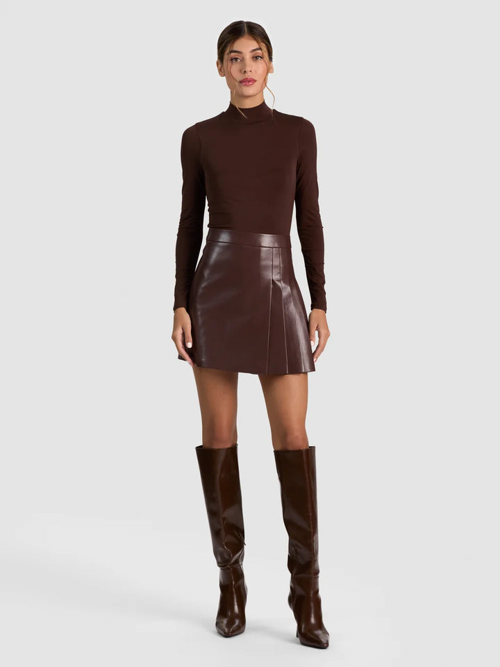 Chara Mixed-Media Pleated-Skirt Mini Dress - Dark Brown