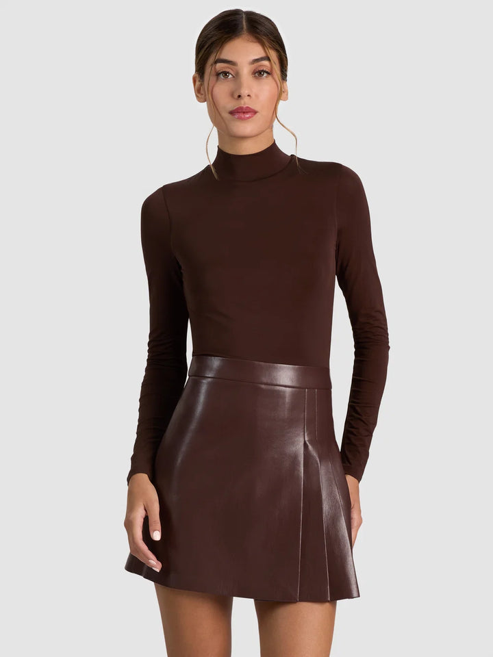 Chara Mixed-Media Pleated-Skirt Mini Dress - Dark Brown