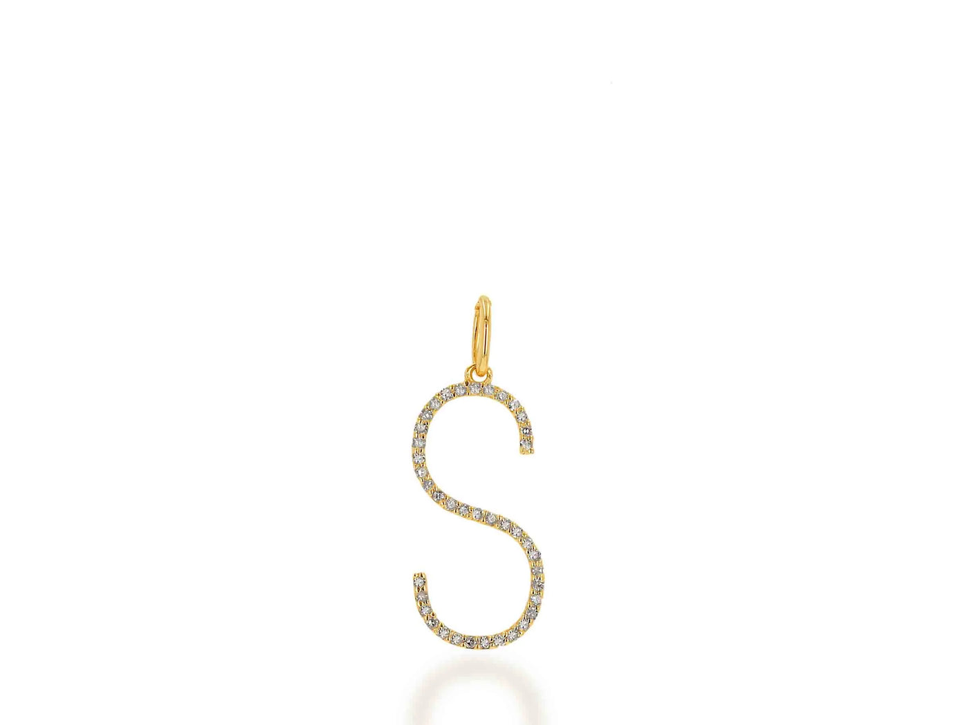 14K Oversized Diamond Letter "S" Charm Without Chain - Yellow Gold