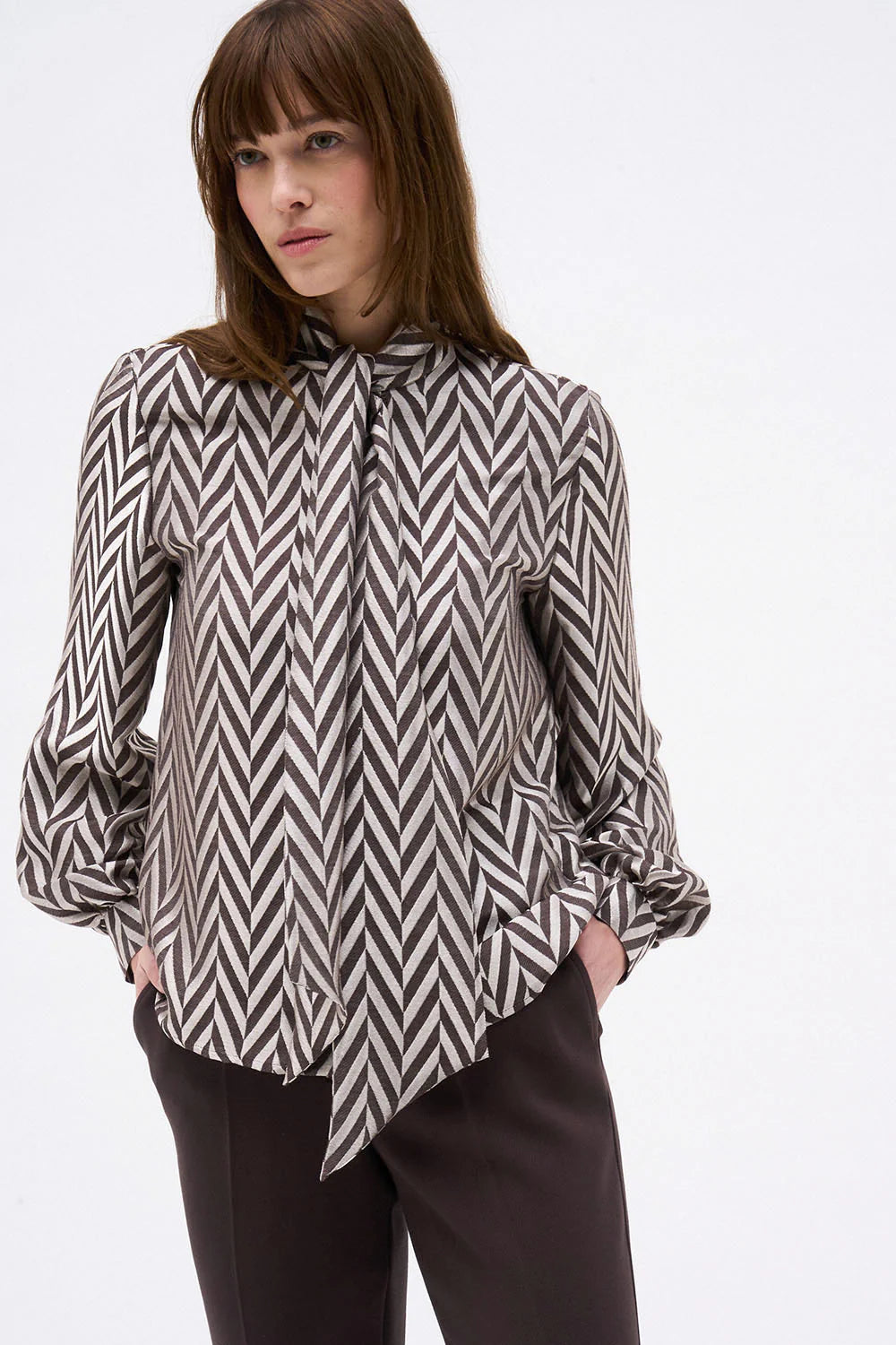 CHEVRON BLOUSE - Rose/Black