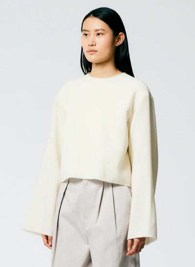 Melee Crepe Long Sleeve Cropped Top - Ivory