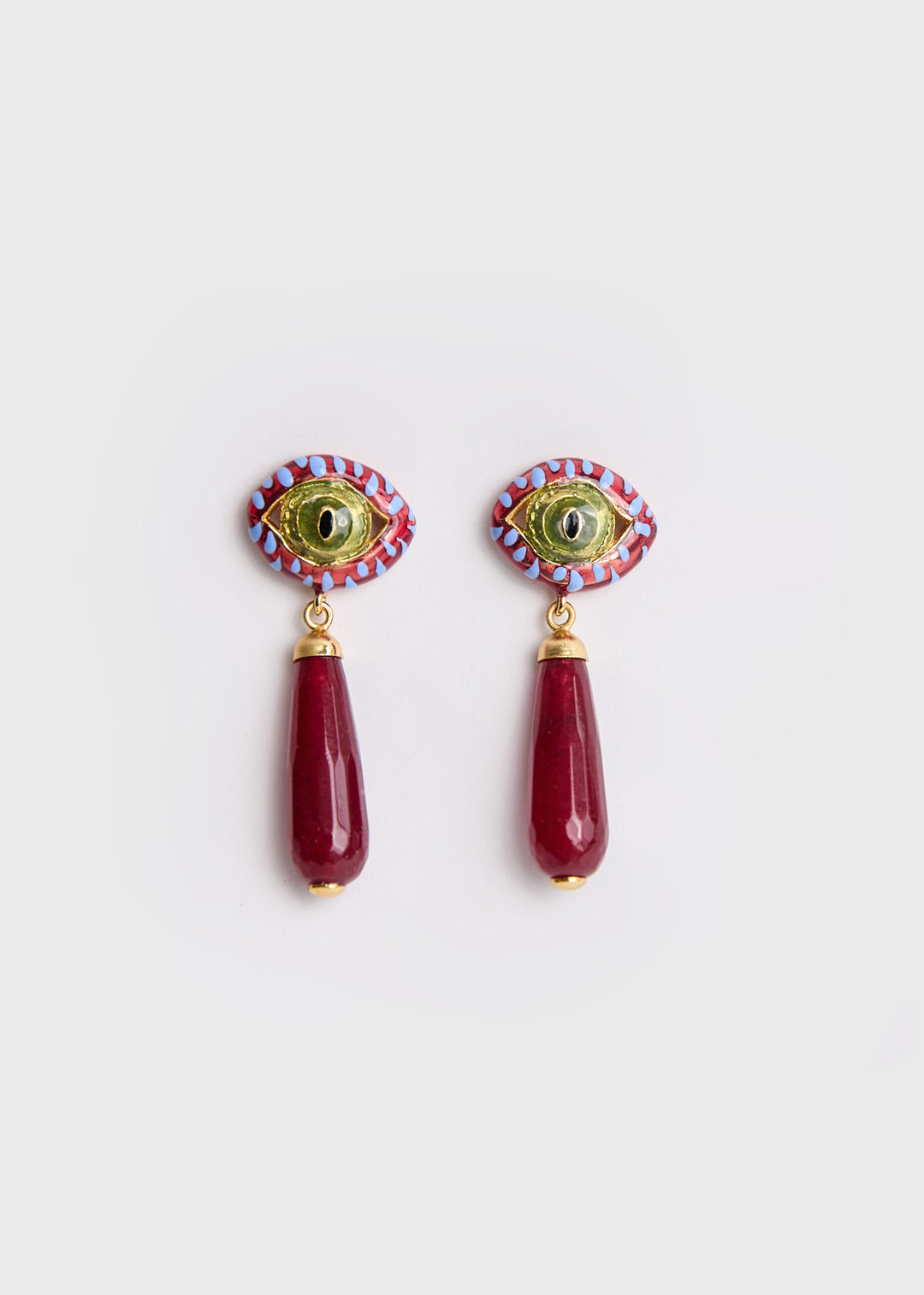Burgundy Cat Eye Drop Earrings