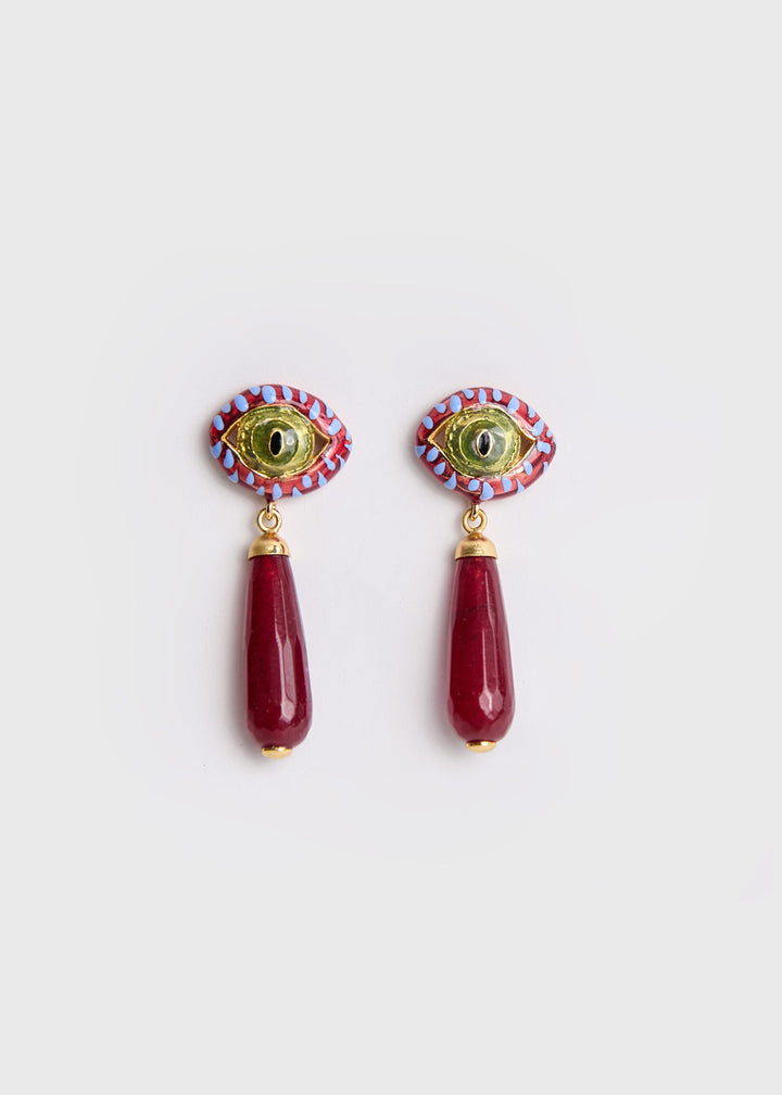 Burgundy Cat Eye Drop Earrings