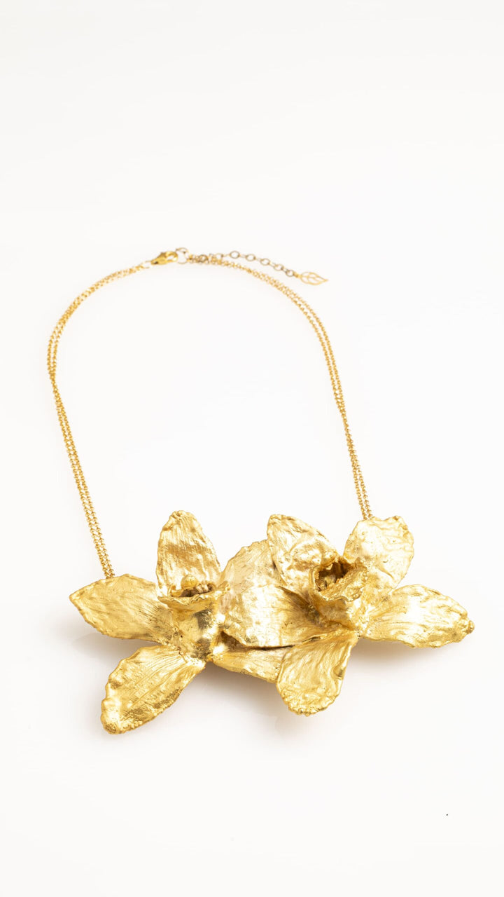 Cymbidium Orchid Brooch/Pin/Necklace - Gold