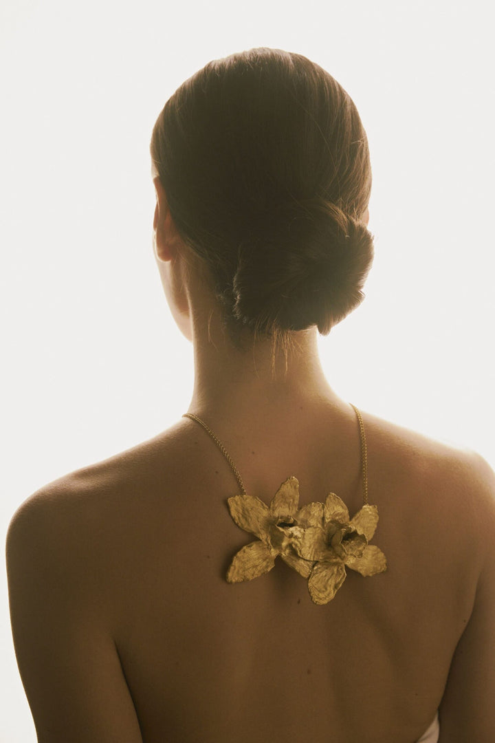 Cymbidium Orchid Brooch/Pin/Necklace - Gold