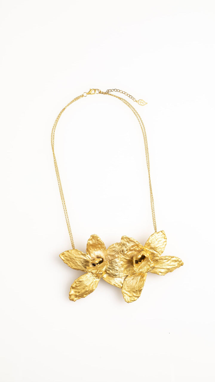 Cymbidium Orchid Brooch/Pin/Necklace - Gold