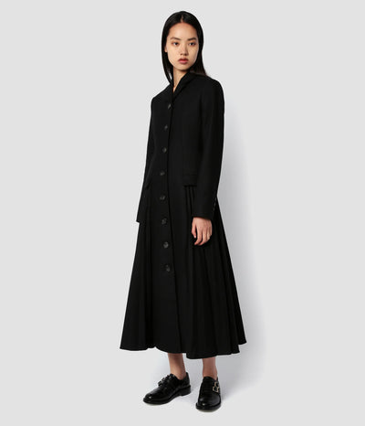 Single Breasted Coat With Pleating Detail - Black