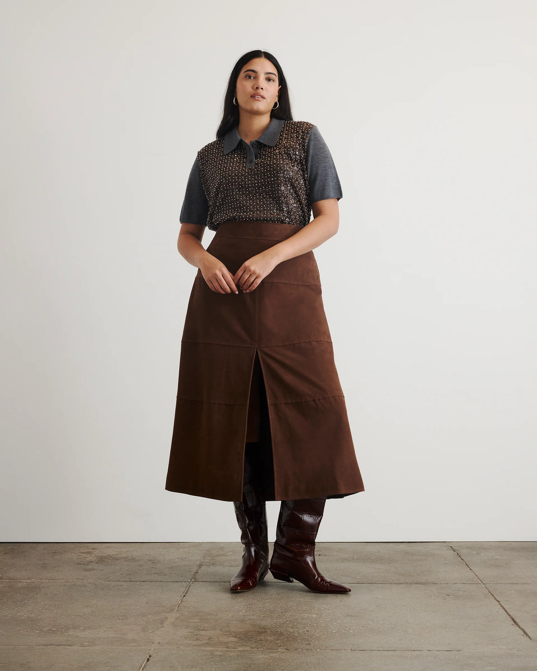 Camilla Knit Top - DARK HEATHER GREY/BRONZE MULTI