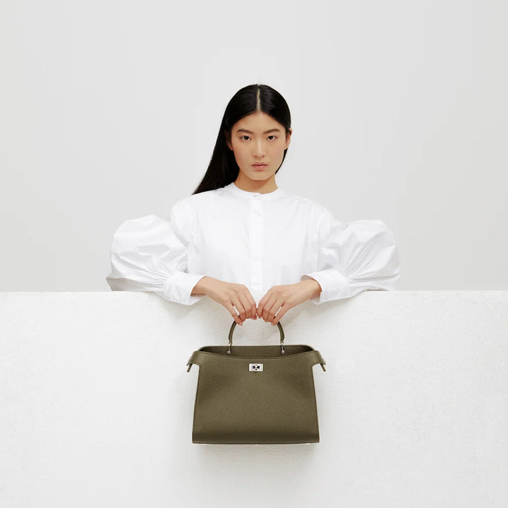 Leather Handbag Lutece PM Olive Green