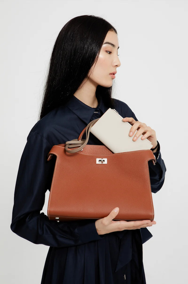 LEATHER HANDBAG LUTECE PM GOLD