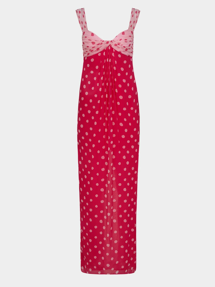 Chani Long Dress in Polka - Pink Multi