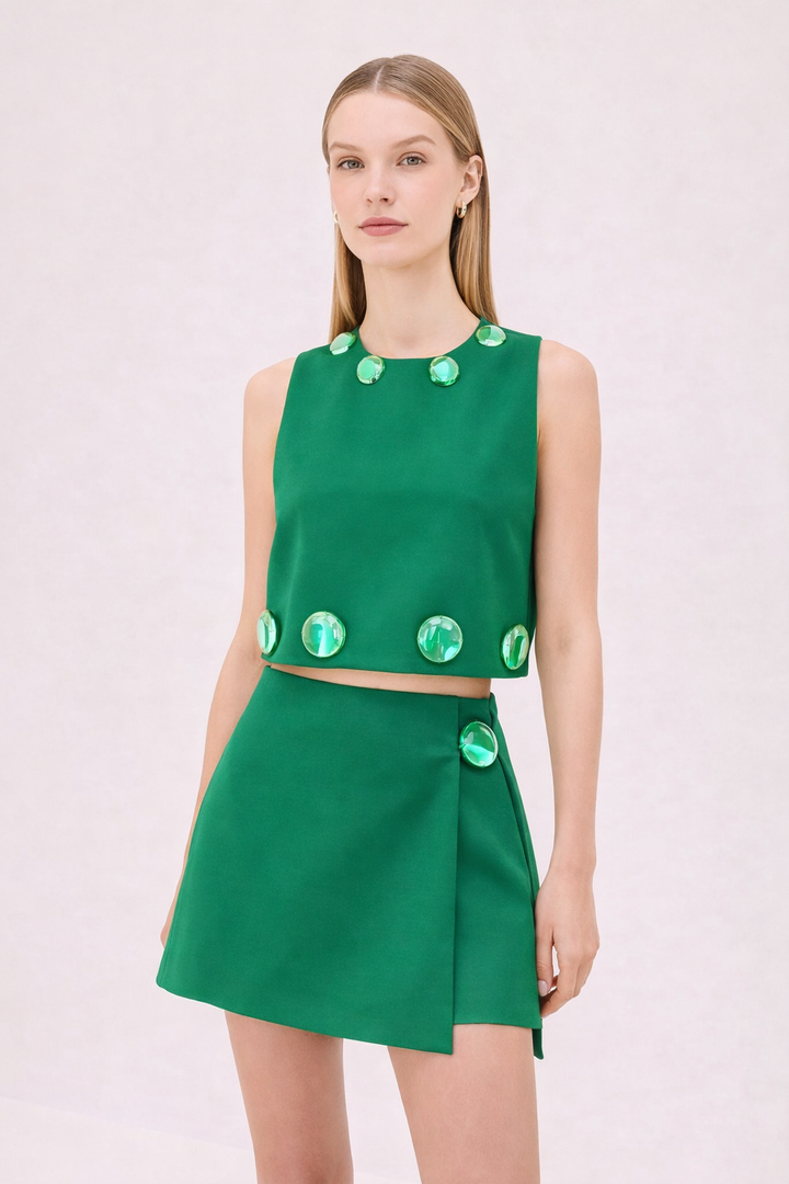 Embellished Wrap Skort - Kelly