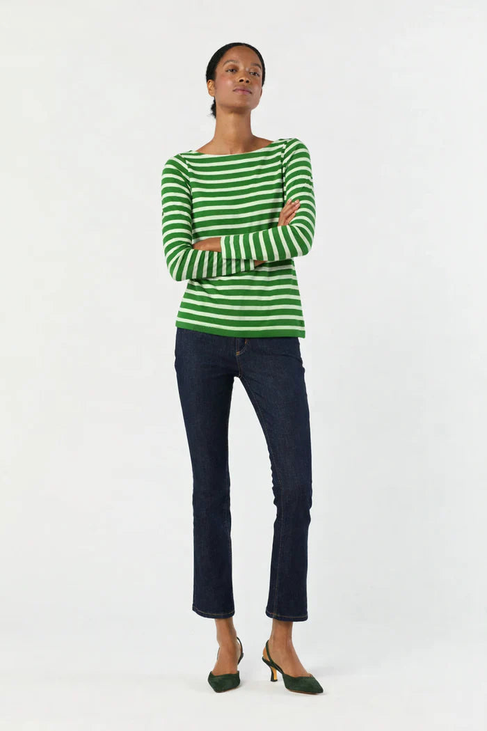 Long-Sleeved Boatneck Tee - Green Multi