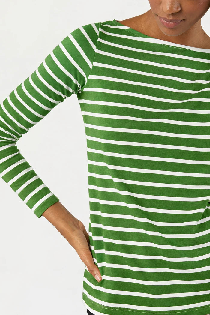 Long-Sleeved Boatneck Tee - Green Multi