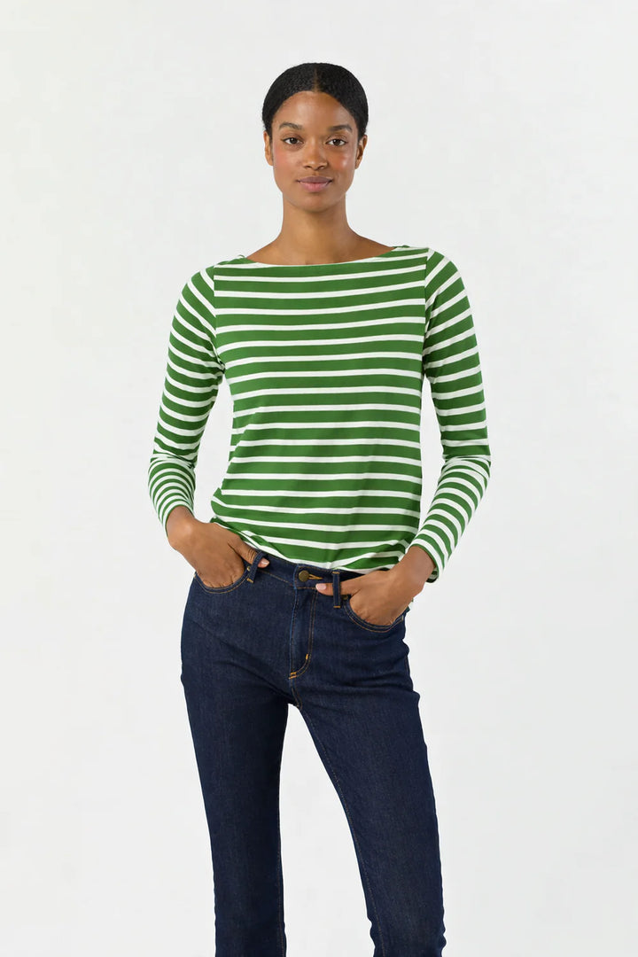 Long-Sleeved Boatneck Tee - Green Multi