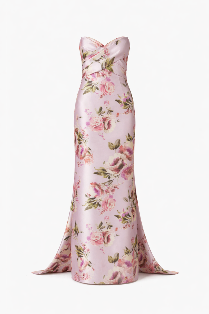 FLORAL STRAPLESS GOWN