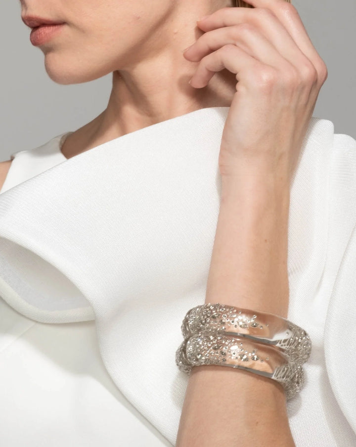 Confetti Crystal Lucite Hinge Bracelet - Clear