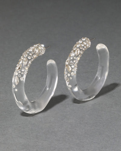 Confetti Crystal Lucite Hoop Earring - Clear