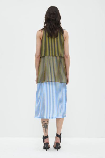 DANAI DRESS - Khaki Black Blue Stripes