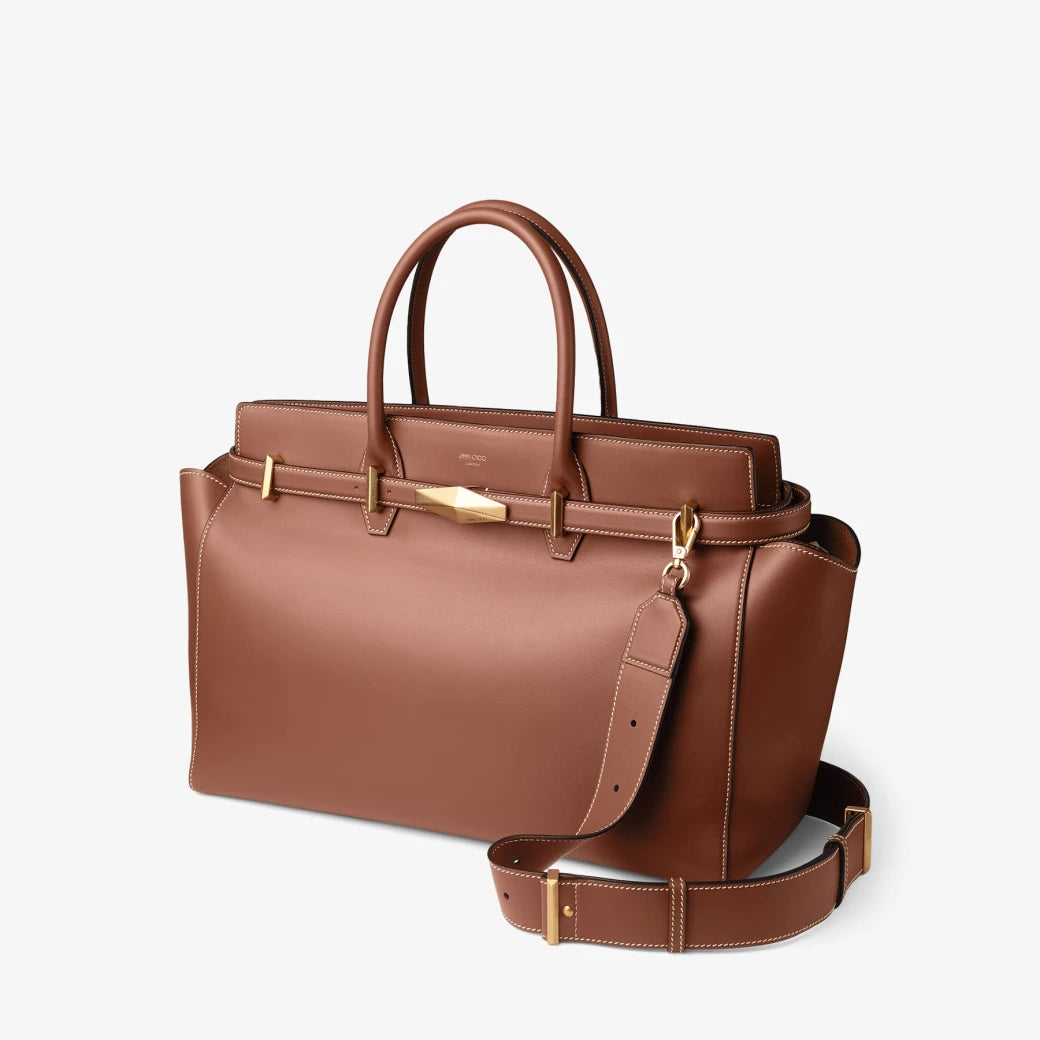 Diamond Belted Top Handle Medium - Tan/Ecru/Gold