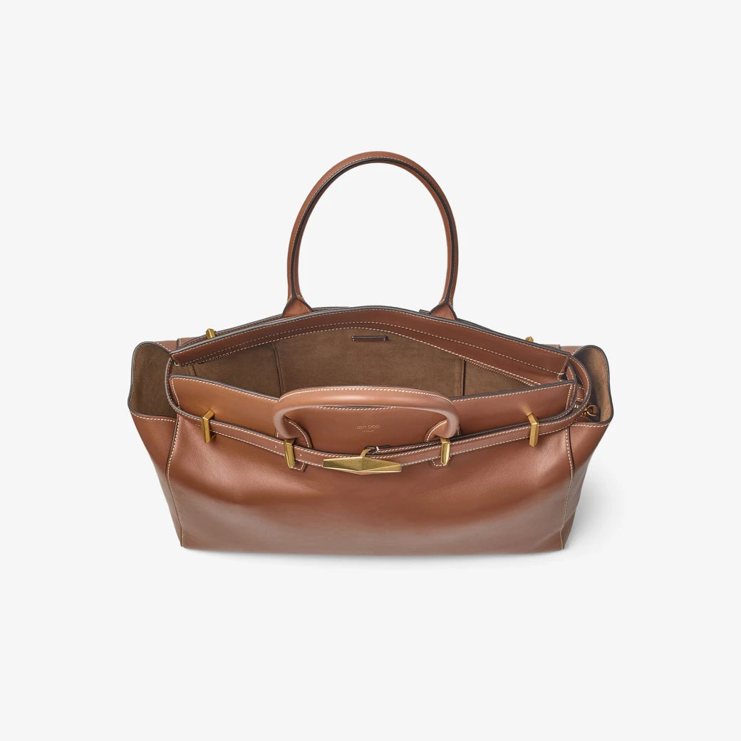 Diamond Belted Top Handle Medium - Tan/Ecru/Gold