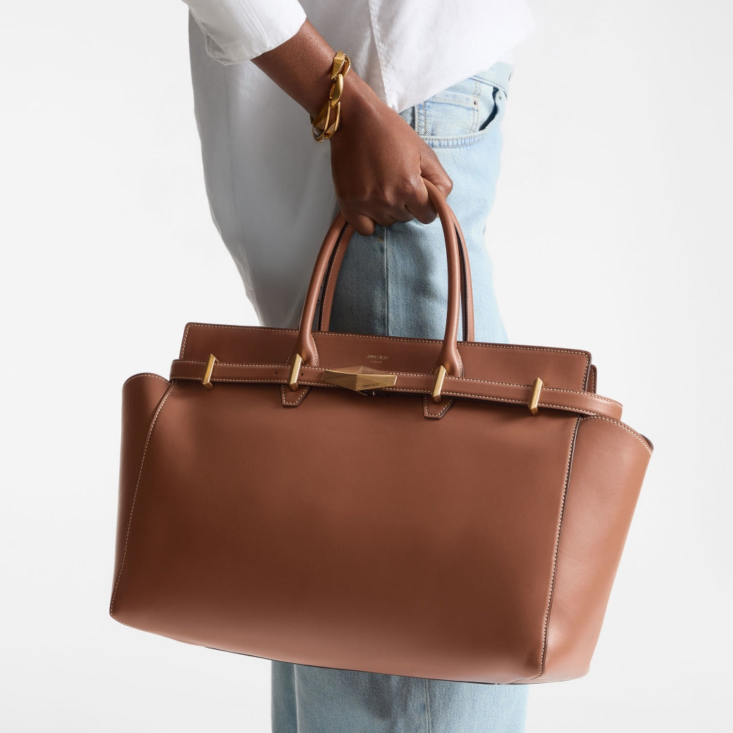 Diamond Belted Top Handle Medium - Tan/Ecru/Gold