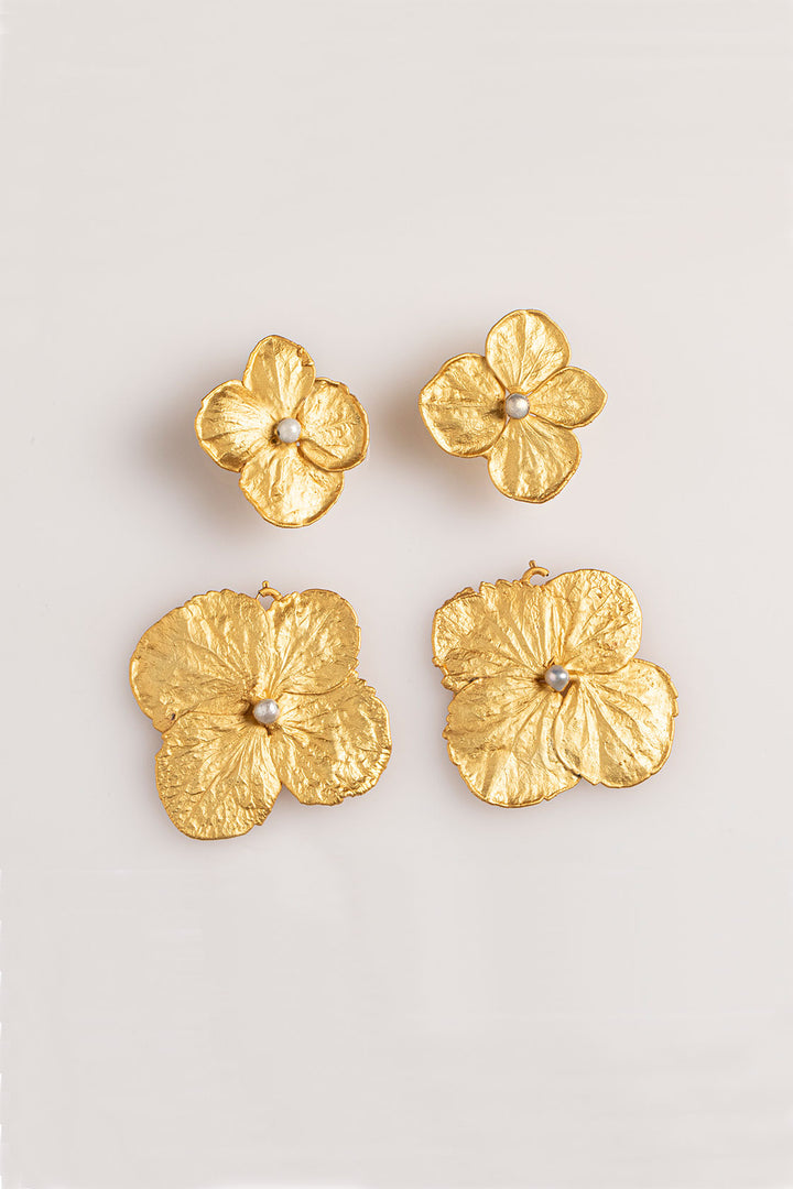Double Hydrangea & Pearl Convertible Earrings