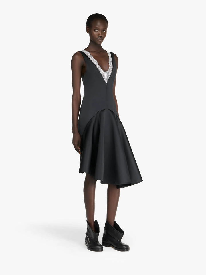 DRAPED HEMLINE V-NECK DRESS - Black