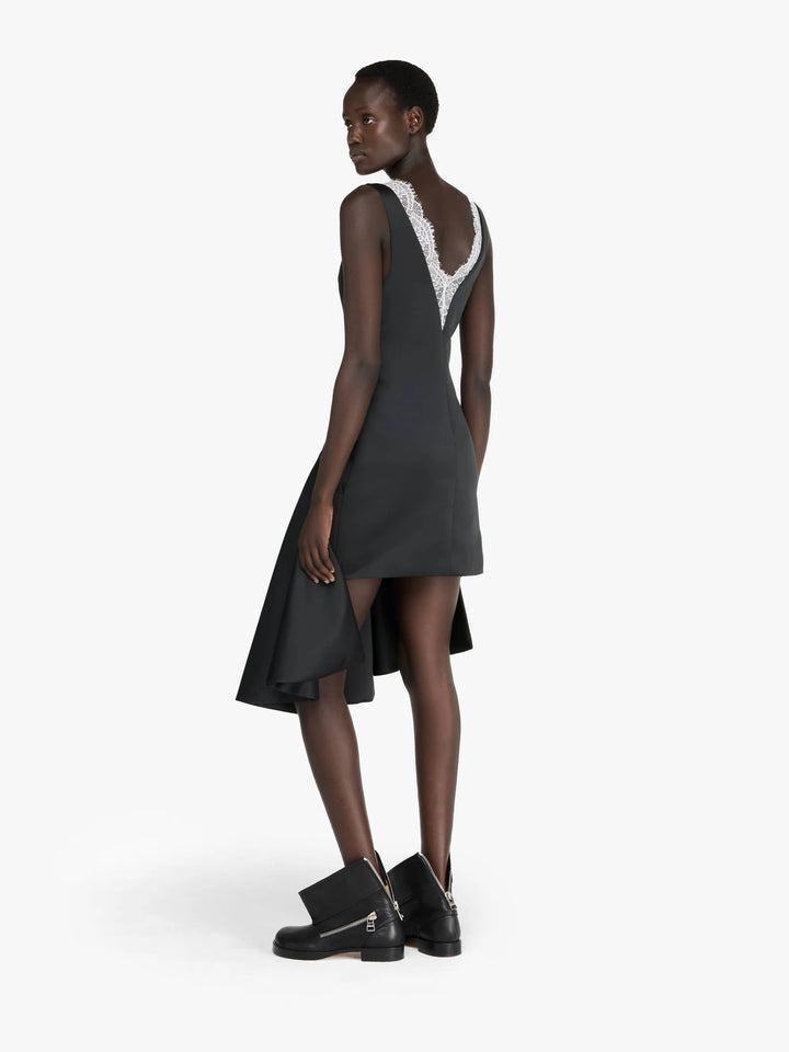 DRAPED HEMLINE V-NECK DRESS - Black