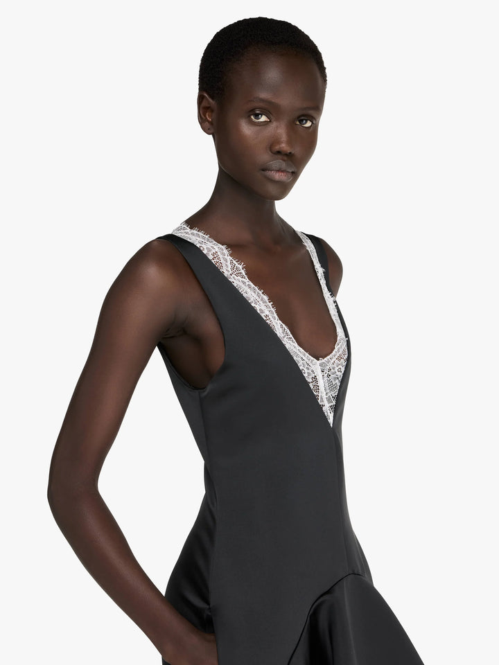 DRAPED HEMLINE V-NECK DRESS - Black